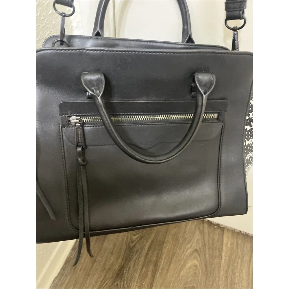 REBECCA MINKOFF Women's Leather Tote Crossbody Snakeskin Print Black MediumLarge - Picture 4 of 15